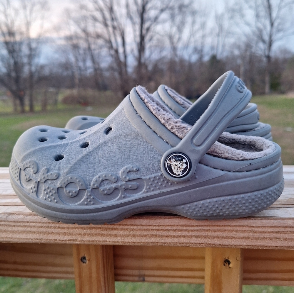 Crocs Baya Lined Youth Size 12 K Grey Boys Shoes Slip On Clogs Unisex